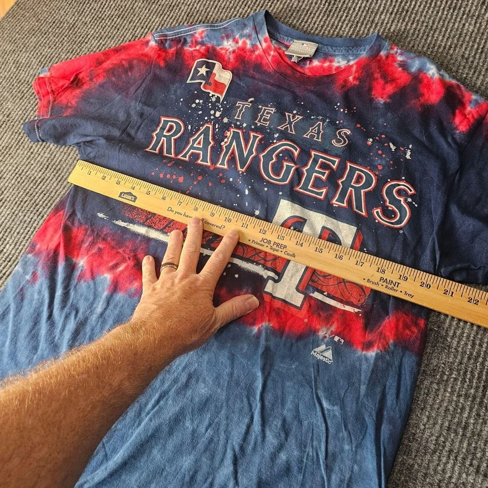 Texas Rangers Shirt Mens Large Multi-Color MLB Baseball Tie Dye Graphic Majestic